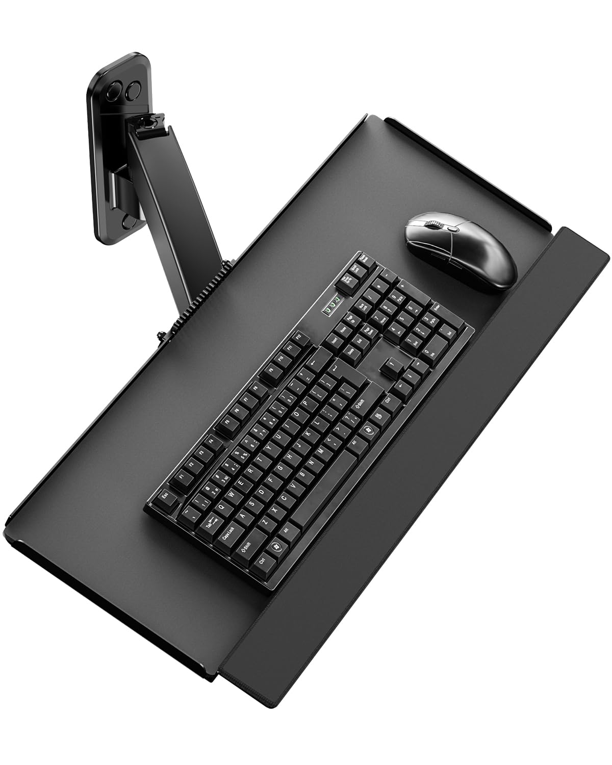 Compact Wall Mount Keyboard Tray, Sit Stand 26 Inch Keyboard and Mouse Wall Mount with Spring Arm, Height Adjustable Ergonomic Typing Platform with Anti-Slip & Wrist Pad, Holds up to 19.8 lbs