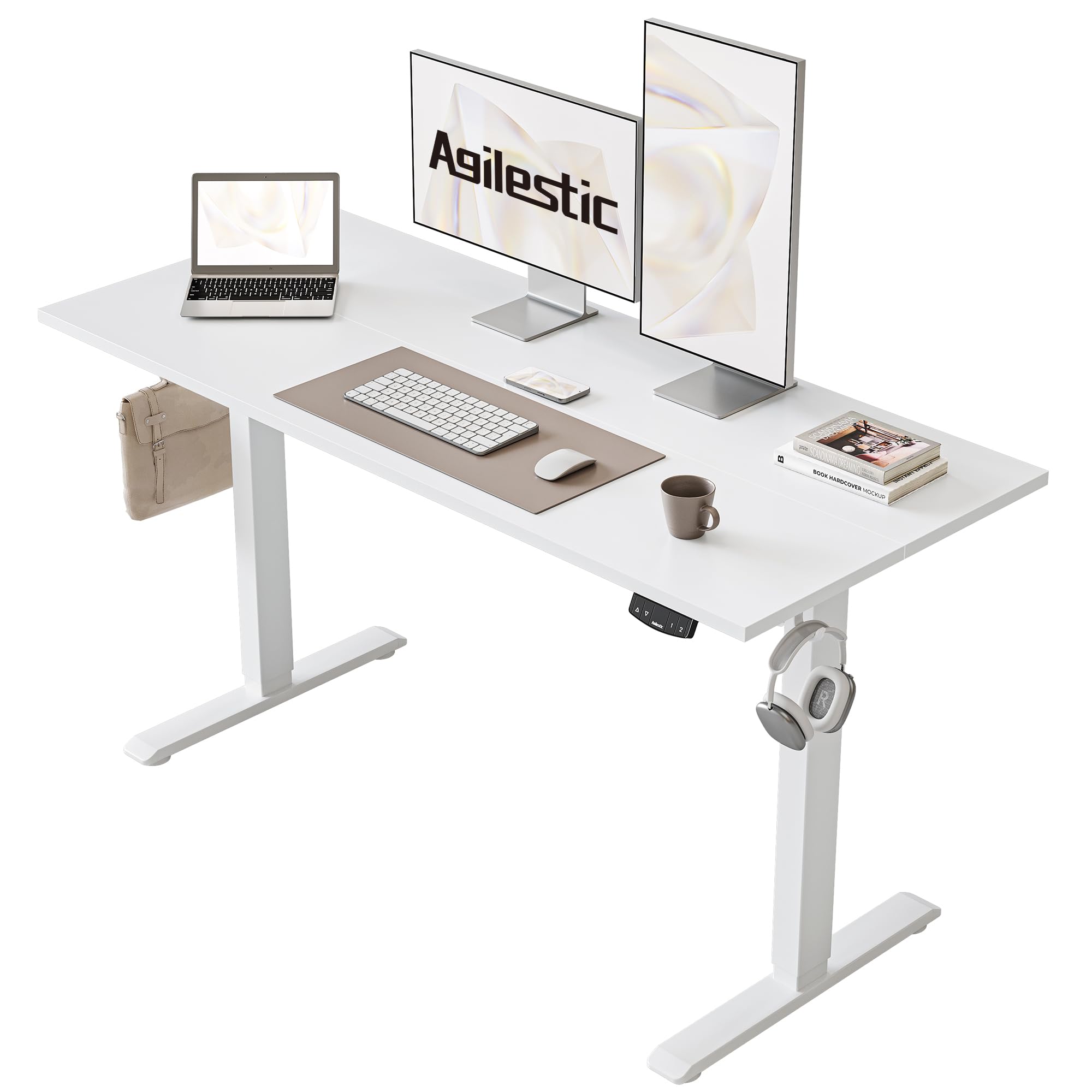 Electric Standing Desk, 48 x 24 Inches Height Adjustable Desk, Sit Stand up for Work Office Home, Ergonomic Rising Computer Table with Memory Preset, White