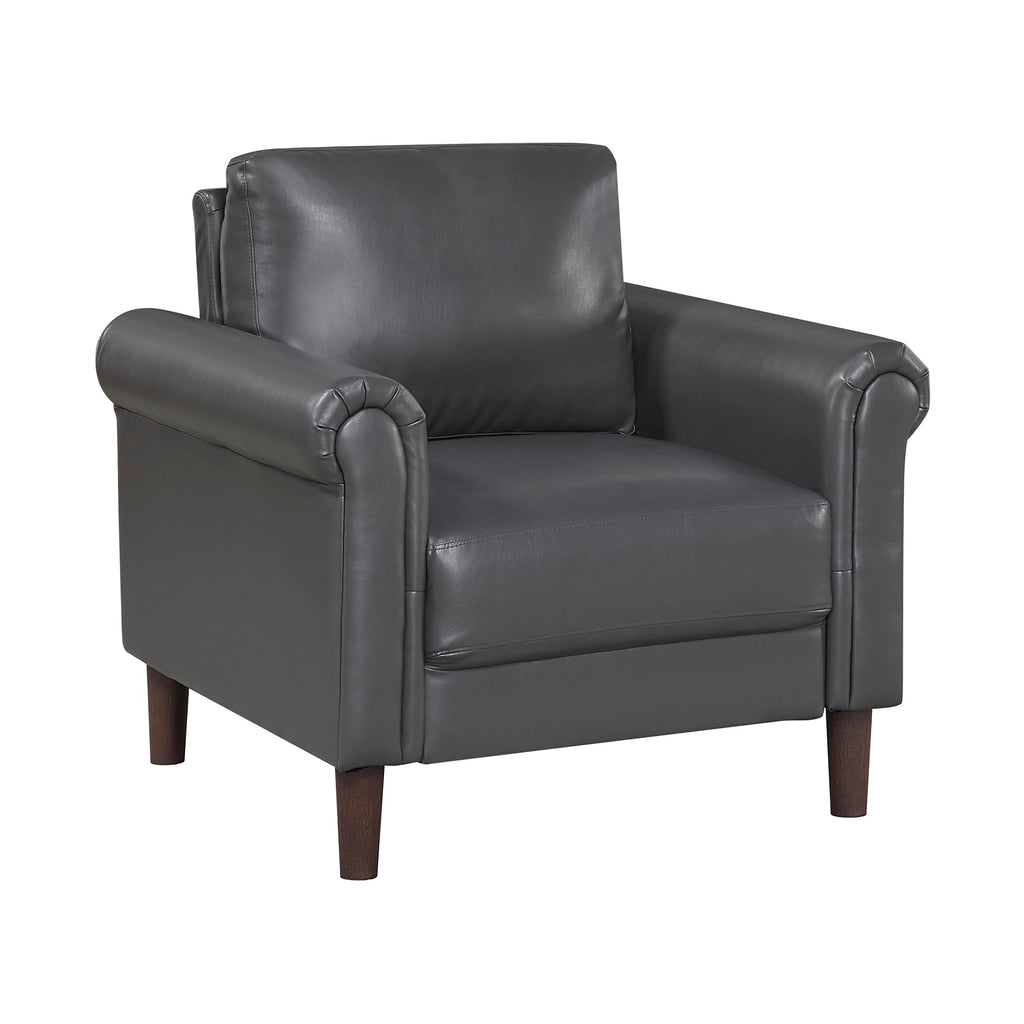 35" W Living Room Accent Chair, Faux Leather Upholstered Armchair with Rolled Arms & Wood-Look Feet, Traditional Single Sofa Chair for Living Room, Bedroom or Office - Dark Gray