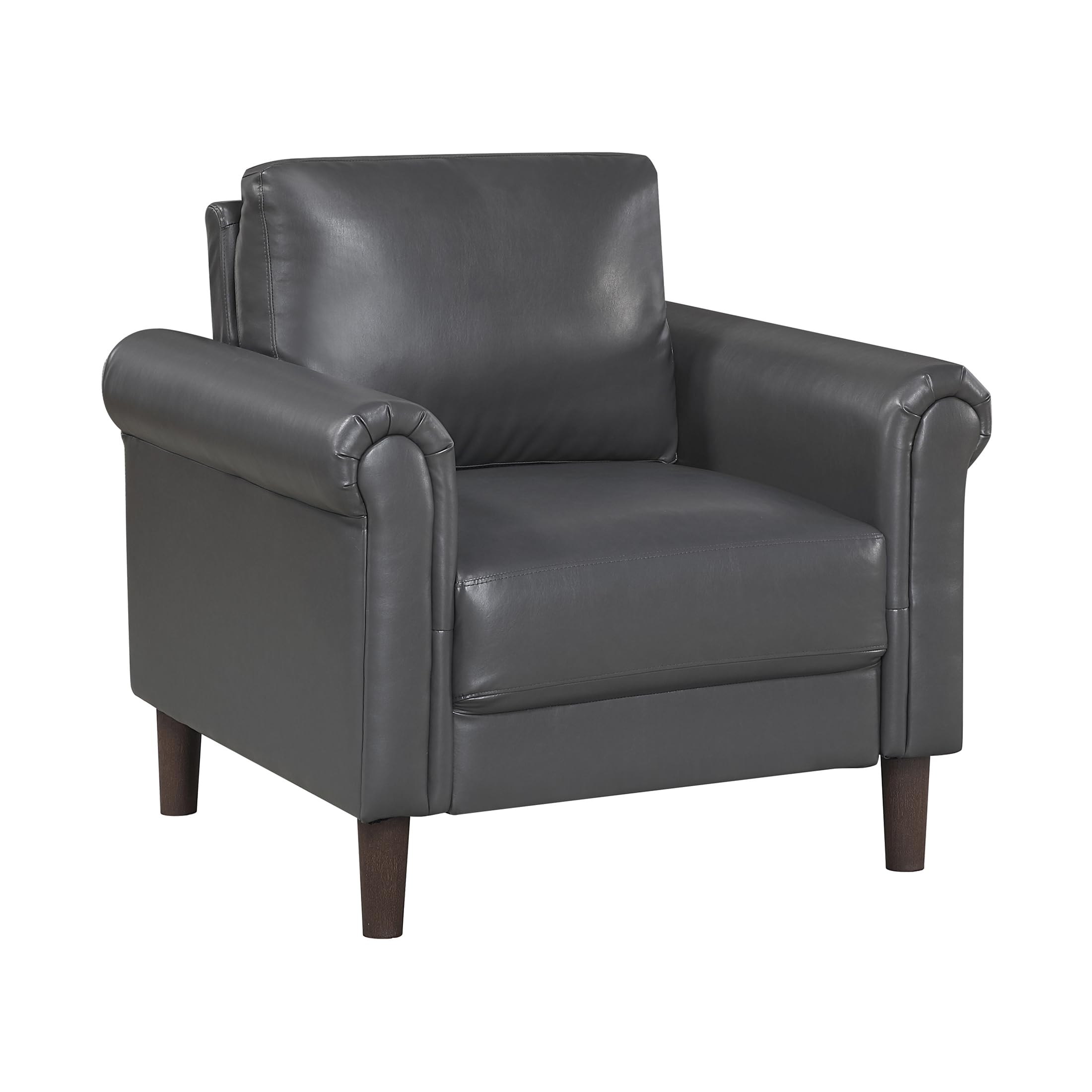 35" W Living Room Accent Chair, Faux Leather Upholstered Armchair with Rolled Arms & Wood-Look Feet, Traditional Single Sofa Chair for Living Room, Bedroom or Office - Dark Gray