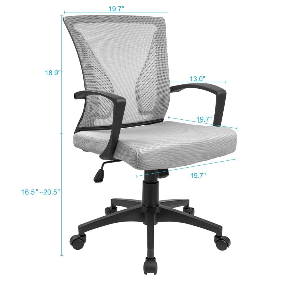 Office Chair Ergonomic Computer Desk Mesh Chair Mid Back Swivel Lumbar Support with Armrest (2, Gray)