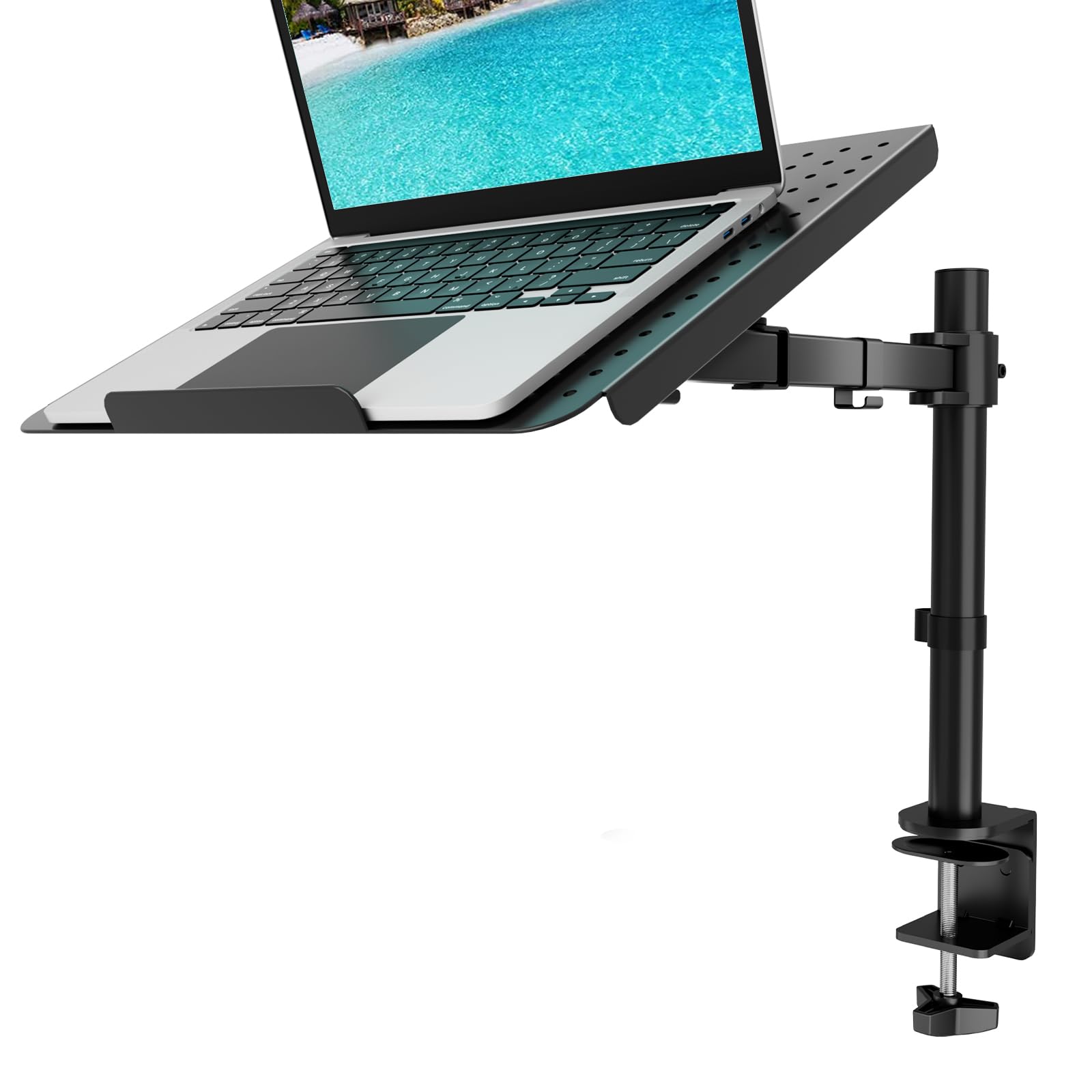 Laptop Tray Desk Mount for 17inch Notebook, Fully Adjustable Laptop Arm up to 22lbs, Monitor Mount with Vented Cooling Platform Stand (M00LP), Black