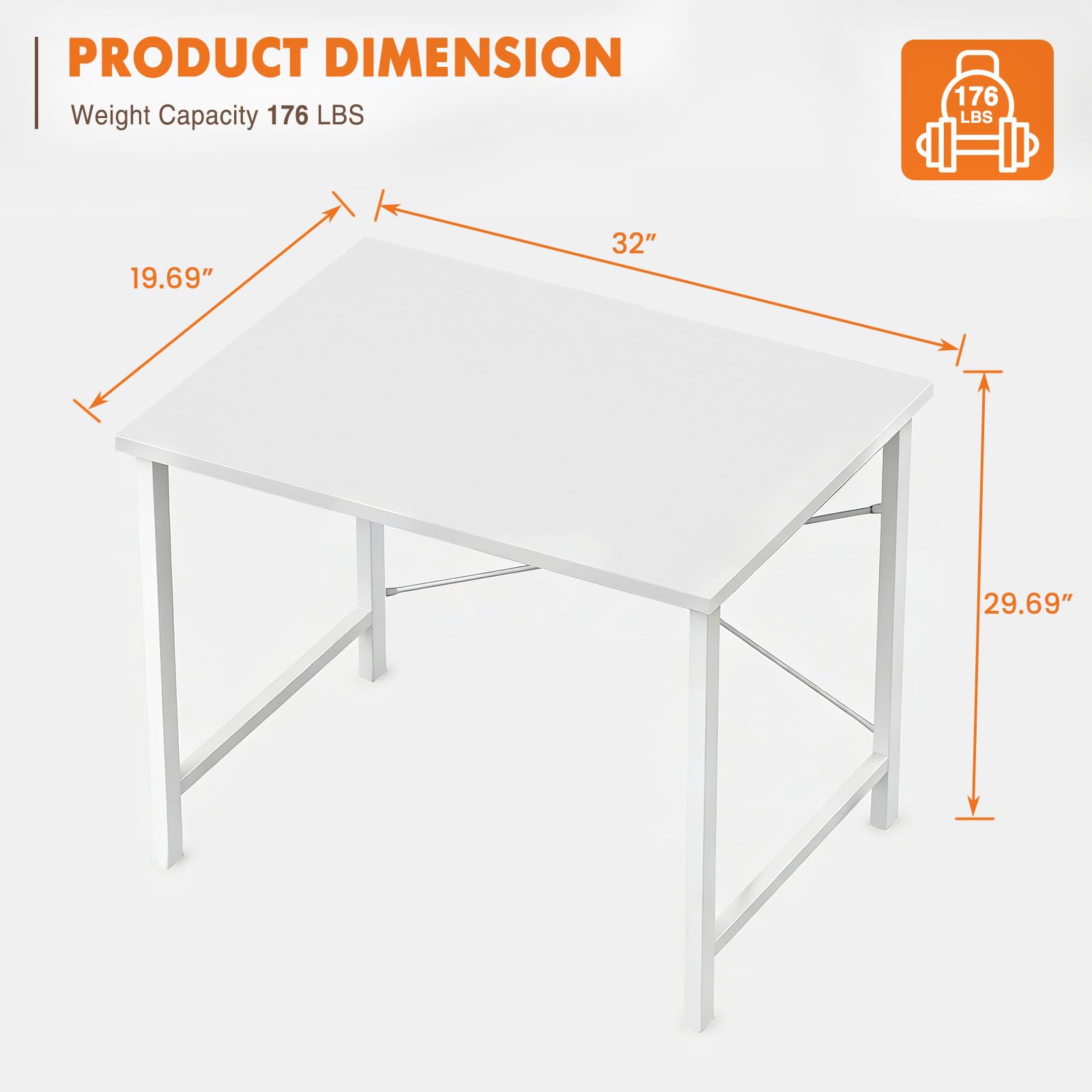 Computer Small Office Desk 32 Inch Student Study Writing Work with Metal Frame Wood Tabletop Modern Simple PC Home Bedroom Table, Computer Table, White
