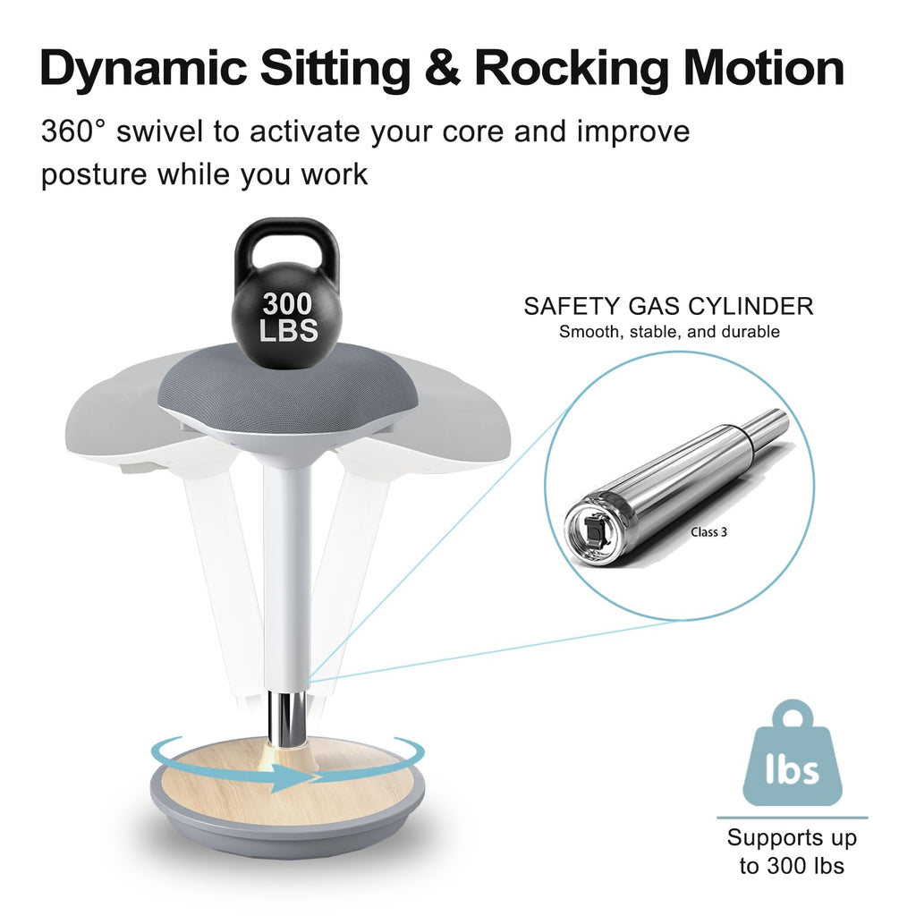 Adult Wobble Stool - Anti-Fatigue Standing Desk Stool with 360° Rocking Non-Slip Curved Base, Height Adjustable 22-32 Inch Standing Chair for Home & Office,Light Wood