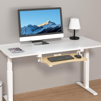 Small Keyboard Tray Under Desk Pull Out with C Clamp Mount for Computer Keyboard, 20 (24.2 Including Clamps) x 11.8 inch Slide-Out Platform Computer Drawer for Typing, Light Wood, DSF1SQM