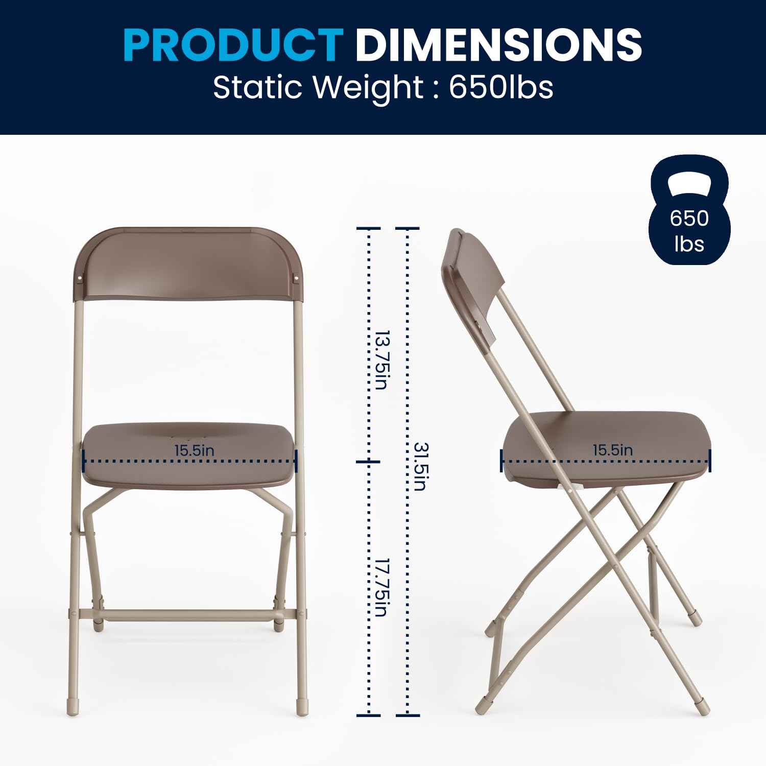 6 Pack Hercules Series Plastic Folding Chair - Brown -  650LB Weight Capacity Comfortable Event Chair-Lightweight Folding Chair