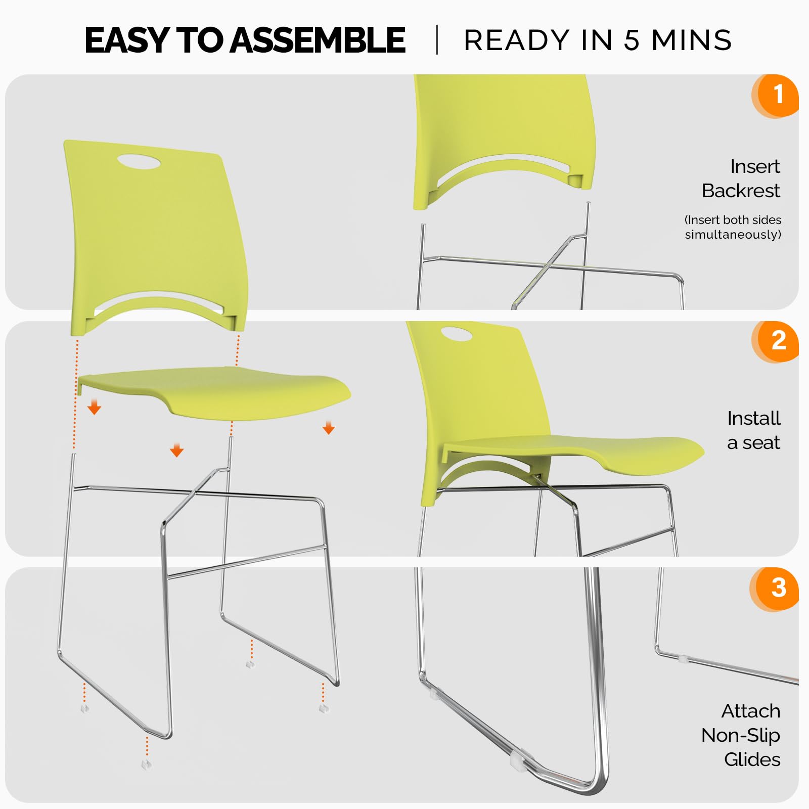 Stacking Chairs Set of 4 Stackable Office Chairs with Metal Sled Base, Ergonomic Plastic Seat, Stacking Chairs for Waiting Room Break Room Banquet Guest, Green