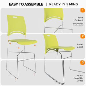 Stacking Chairs Set of 4 Stackable Office Chairs with Metal Sled Base, Ergonomic Plastic Seat, Stacking Chairs for Waiting Room Break Room Banquet Guest, Green
