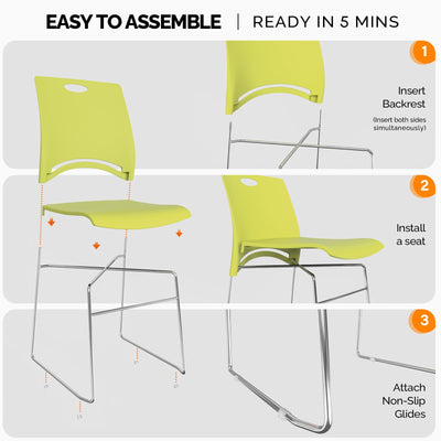 Stacking Chairs Set of 4 Stackable Office Chairs with Metal Sled Base, Ergonomic Plastic Seat, Stacking Chairs for Waiting Room Break Room Banquet Guest, Green
