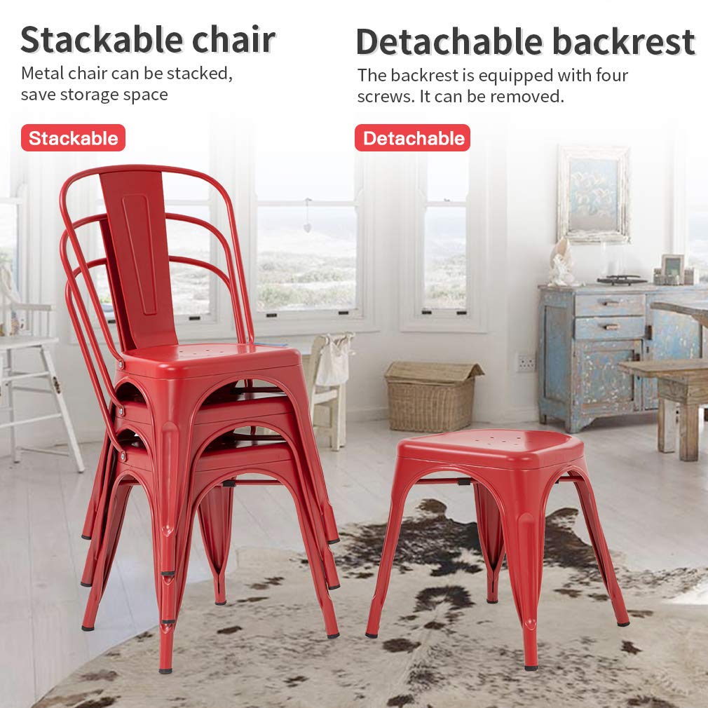Metal Dining Chairs Set of 4 Indoor Outdoor Chairs Patio Chairs Kitchen Metal Chairs 18 Inch Seat Height Restaurant Stackable Chair Tolix Side 330LBS Weight Capacity