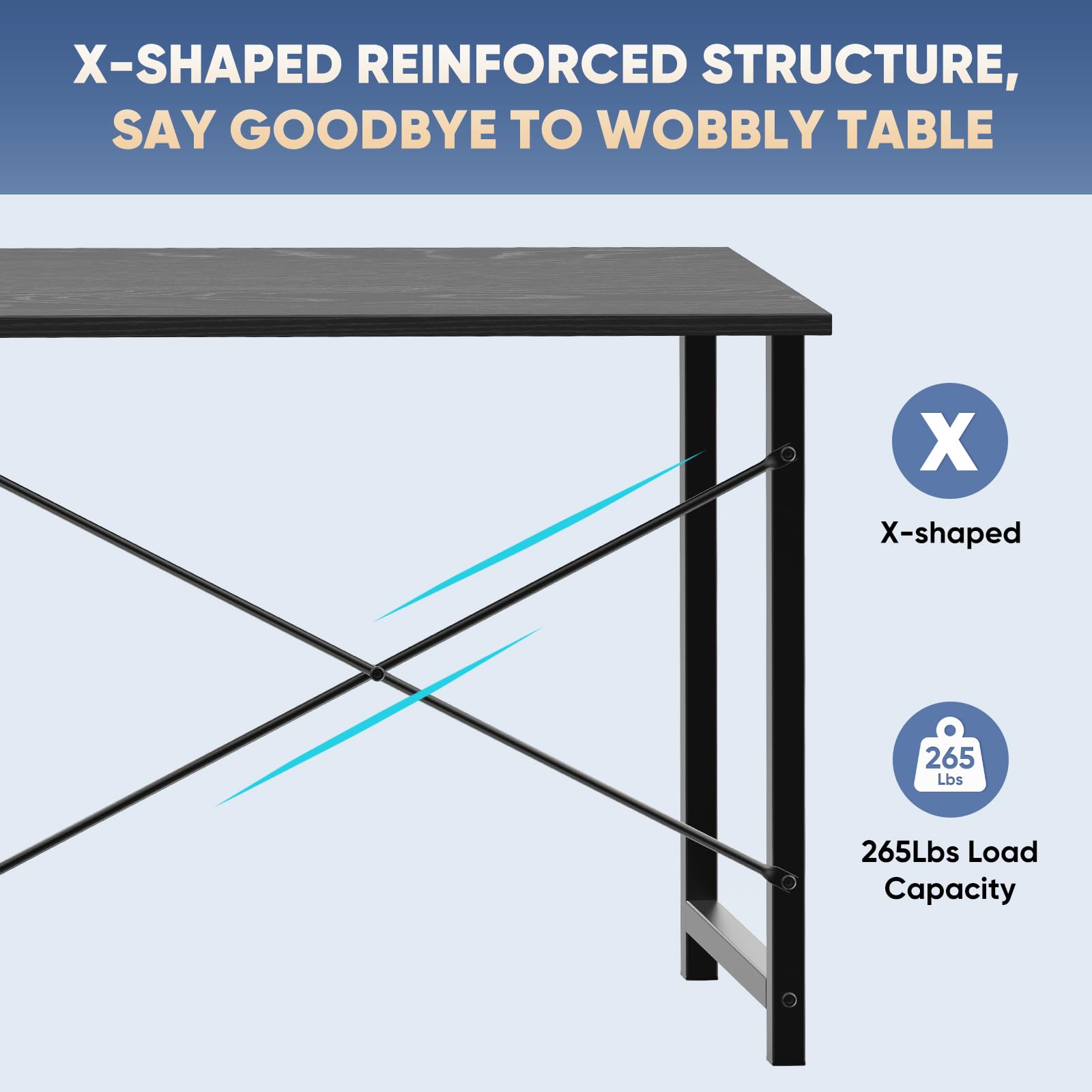 47 Inch Computer Desk for Home Office, Modern Writing Study Table Simple Modern Style for Bedroom Small Space, Large Work Desks with X-Shaped Reinforcement, Wood Brown