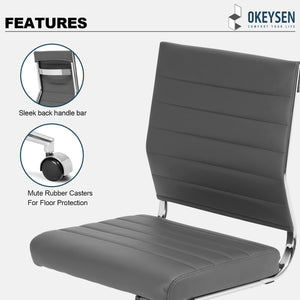 Armless Office Desk Chair, Mid Back Ergonomic Swivel Conference Room Chair, Adjustable Height PU Leather Home Desk Chair with Lumbar Support, Modern Small Rolling Computer Task Chair, Gray