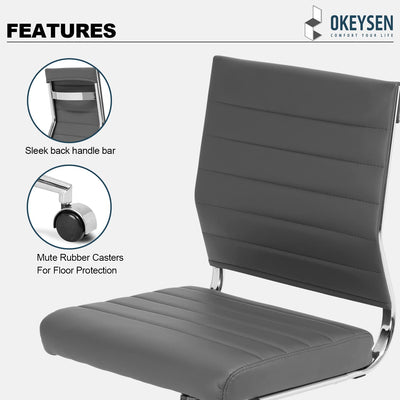 Armless Office Desk Chair, Mid Back Ergonomic Swivel Conference Room Chair, Adjustable Height PU Leather Home Desk Chair with Lumbar Support, Modern Small Rolling Computer Task Chair, Gray