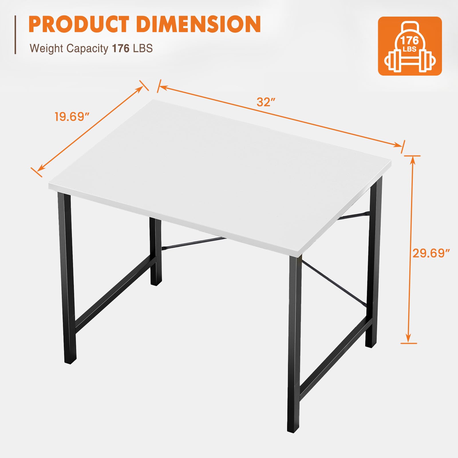 Computer Small Office Desk 32 Inch Student Study Writing Work with Metal Frame Wood Tabletop Modern Simple PC Home Bedroom Table, Modern White
