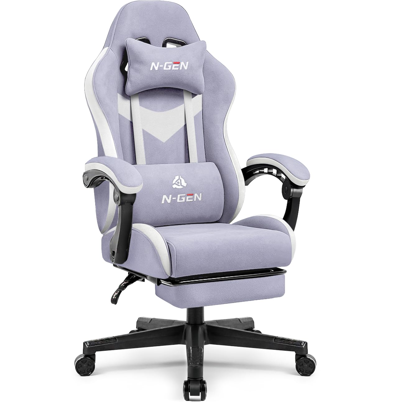 Video Gaming Chair with Footrest Lumbar Support for Home Office High Back Recliner Height Adjustable Ergonomic Comfy Fabric Computer Desk Chair (Purple)