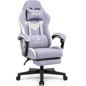 Video Gaming Chair with Footrest Lumbar Support for Home Office High Back Recliner Height Adjustable Ergonomic Comfy Fabric Computer Desk Chair (Purple)