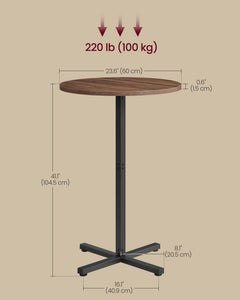 Round Cocktail Table, Set of 2, High Top Bar Pub Table with Metal Frame and Cross Base, for 2-3 People, Modern, Easy to Assemble, 23.6 x 41.1 Inches, Natural Walnut