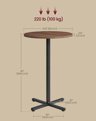 Round Cocktail Table, Set of 2, High Top Bar Pub Table with Metal Frame and Cross Base, for 2-3 People, Modern, Easy to Assemble, 23.6 x 41.1 Inches, Natural Walnut