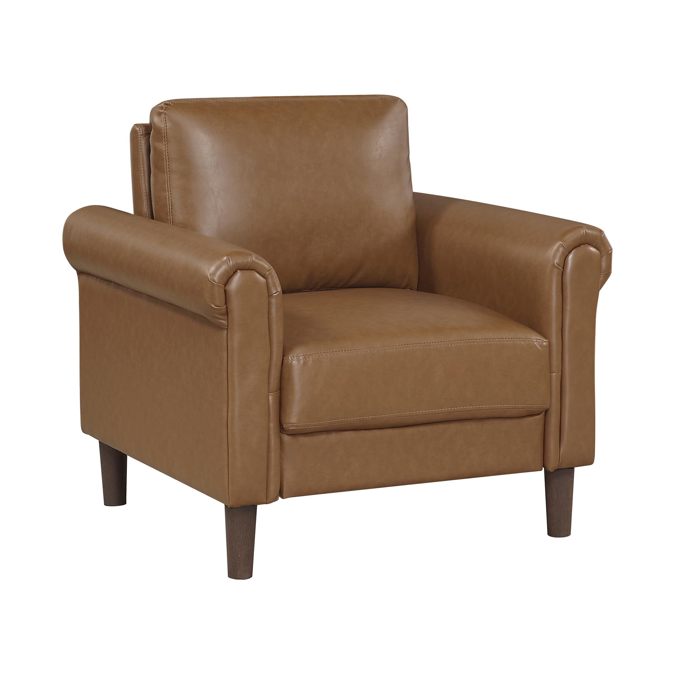 35" W Living Room Accent Chair, Faux Leather Upholstered Armchair with Rolled Armrest for Bedroom/Office/Waiting Room, Single Sofa Chair, Brown