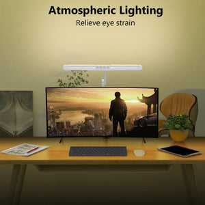 Led Desk Lamp for Home Office, White Architect Desk Lamp with Clamp for Crafting, 24W Bright Rotatable Led Table Light Stepless Dimming Tempering Wide Computer Light with Atmosphere Lighting