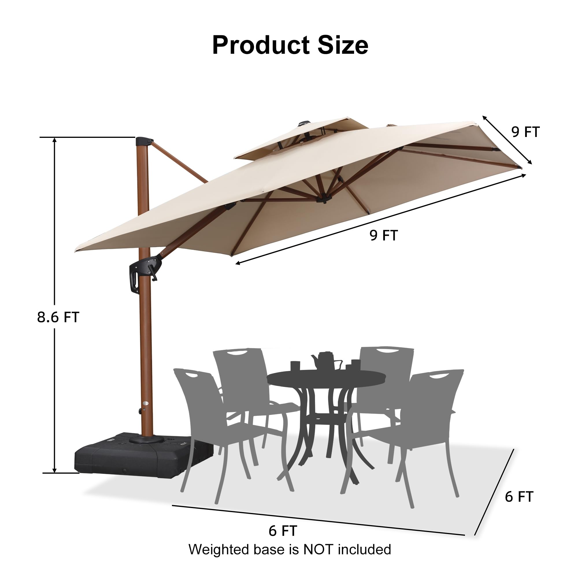 9ft Patio Umbrella Outdoor Square Umbrellas Large Cantilever Umbrella Windproof Offset Heavy Duty Sun Umbrellas for Garden Deck Pool Patio, Beige