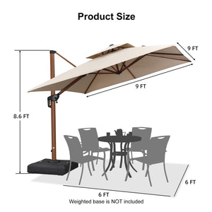 9ft Patio Umbrella Outdoor Square Umbrellas Large Cantilever Umbrella Windproof Offset Heavy Duty Sun Umbrellas for Garden Deck Pool Patio, Beige