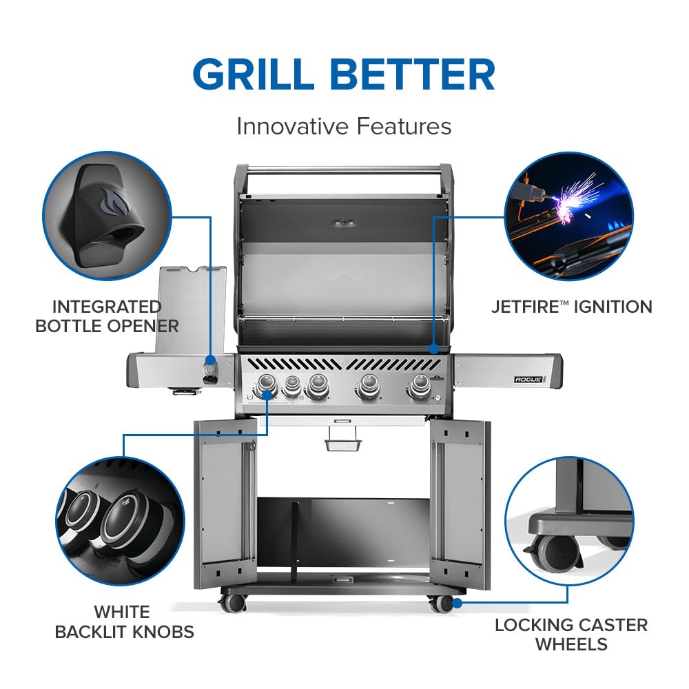 Rogue PRO 525 Natural Gas Grill with Infrared Side Burner, Stainless Steel, Durable 5-Burner Gas Grill