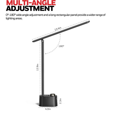 LED Desk Lamp with USB Charging Ports HWT-H01 - Stepless Dimmable Eye Caring Desk Light for Home Office Bedroom Bedside College Dorm, Foldable Table Lamp Reading Lamp Black