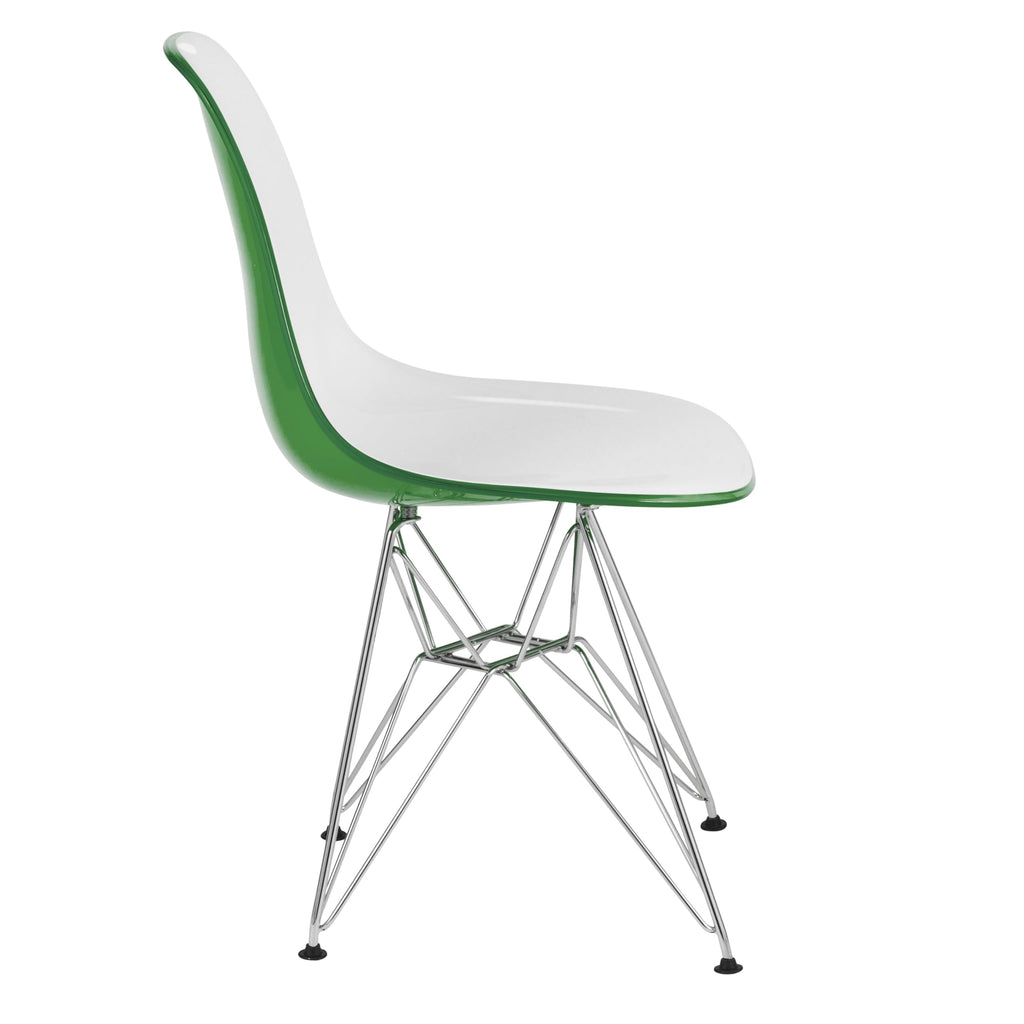 Dining, Modern Chrome Eiffel Base and Curved Back Design, Ergonomic and Lightweight Accent Side Chair for Mid-Century Home, Kitchen, and Café (White Green, Set of 2)