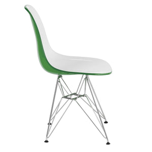 Dining, Modern Chrome Eiffel Base and Curved Back Design, Ergonomic and Lightweight Accent Side Chair for Mid-Century Home, Kitchen, and Café (White Green, Singles)