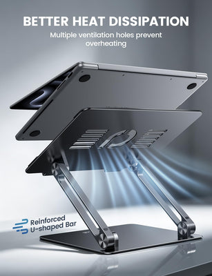 Adjustable Laptop Stand, Portable Laptop Riser, Aluminum Laptop Stand for Desk Foldable, Ergonomic Computer Notebook Stand Holder for MacBook Air Pro, Dell XPS, HP (10-17.3'') - Black