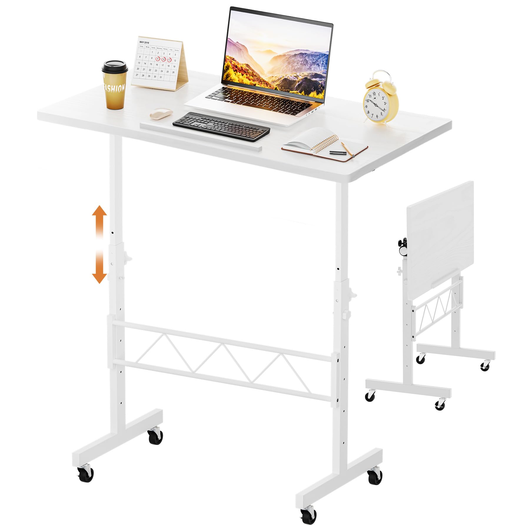 Standing Desk Adjustable Height & Tiltable Tabletop, Portable Stand Up Desk for Laptop, Mobile Folding Desk for Home Office Work and Walking Pad Treadmill, Height 30.7