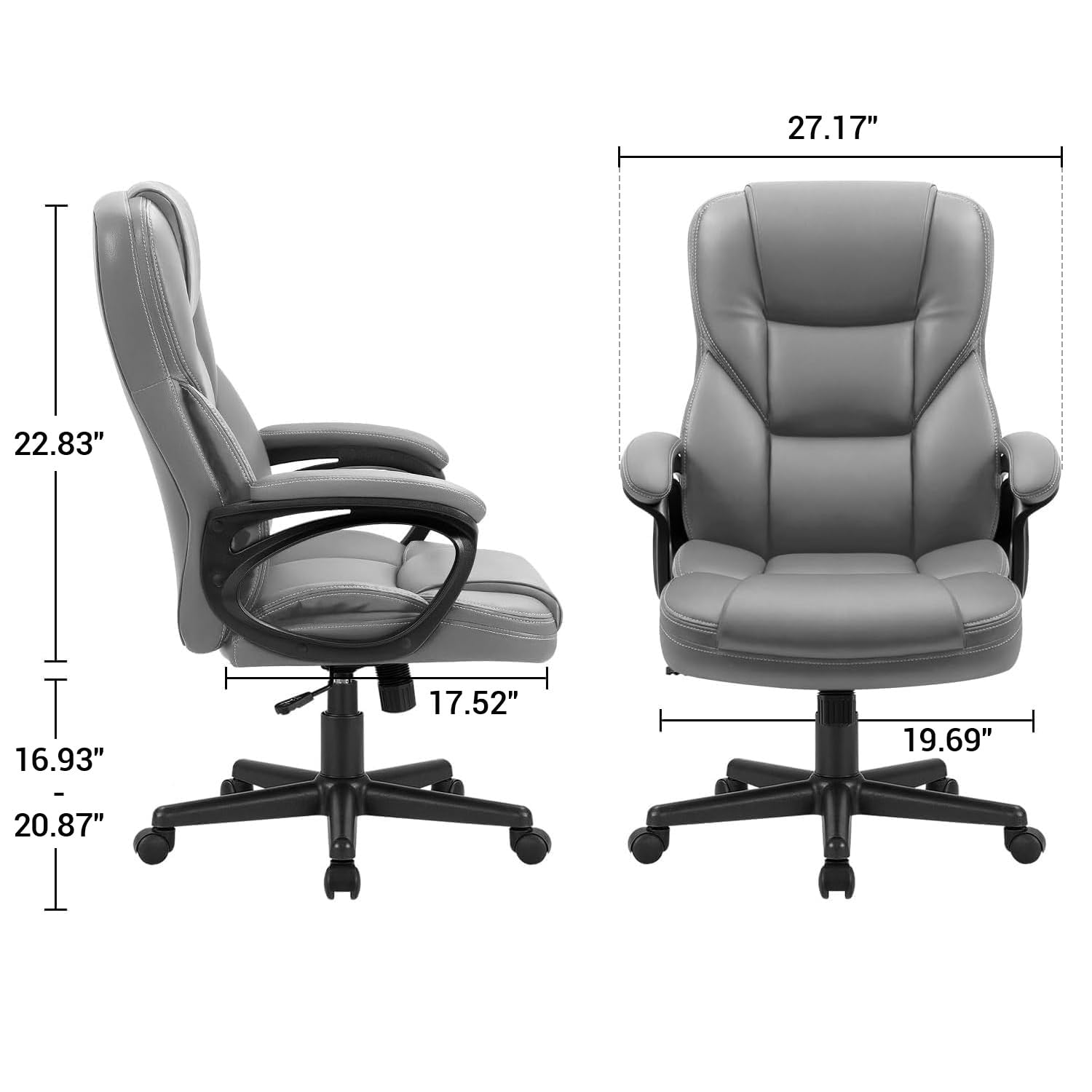 Office Executive Chair High Back Adjustable Managerial Home Desk Chair, Swivel Computer PU Leather Chair with Lumbar Support (2, Gray)