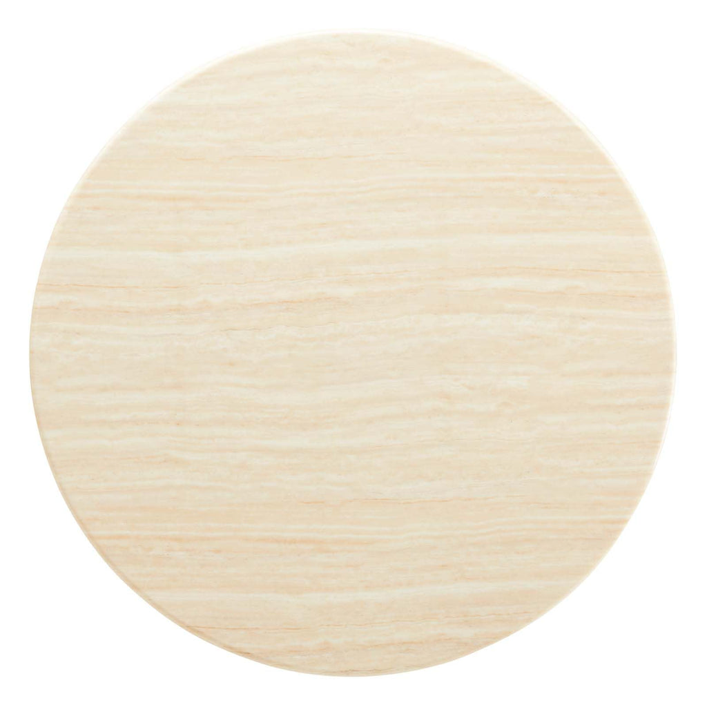 48" Round Artificial Dining Table with Tapered, Metal Base, Gold Travertine
