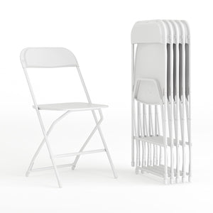 Set of 6, White, Hercules Series Plastic Folding Chairs for Parties and Weddings, Stackable Commercial Event Seats with 650-lb. Static Weight Capacity,