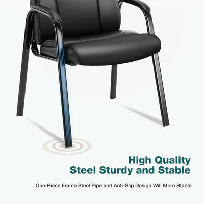 Waiting Room Chair Set of 2, Leather Office Desk Reception Guest Stationary Side Chairs with Padded Arms for Home Conference Lobby Area Meeting Church Medical Clinic Elderly Student