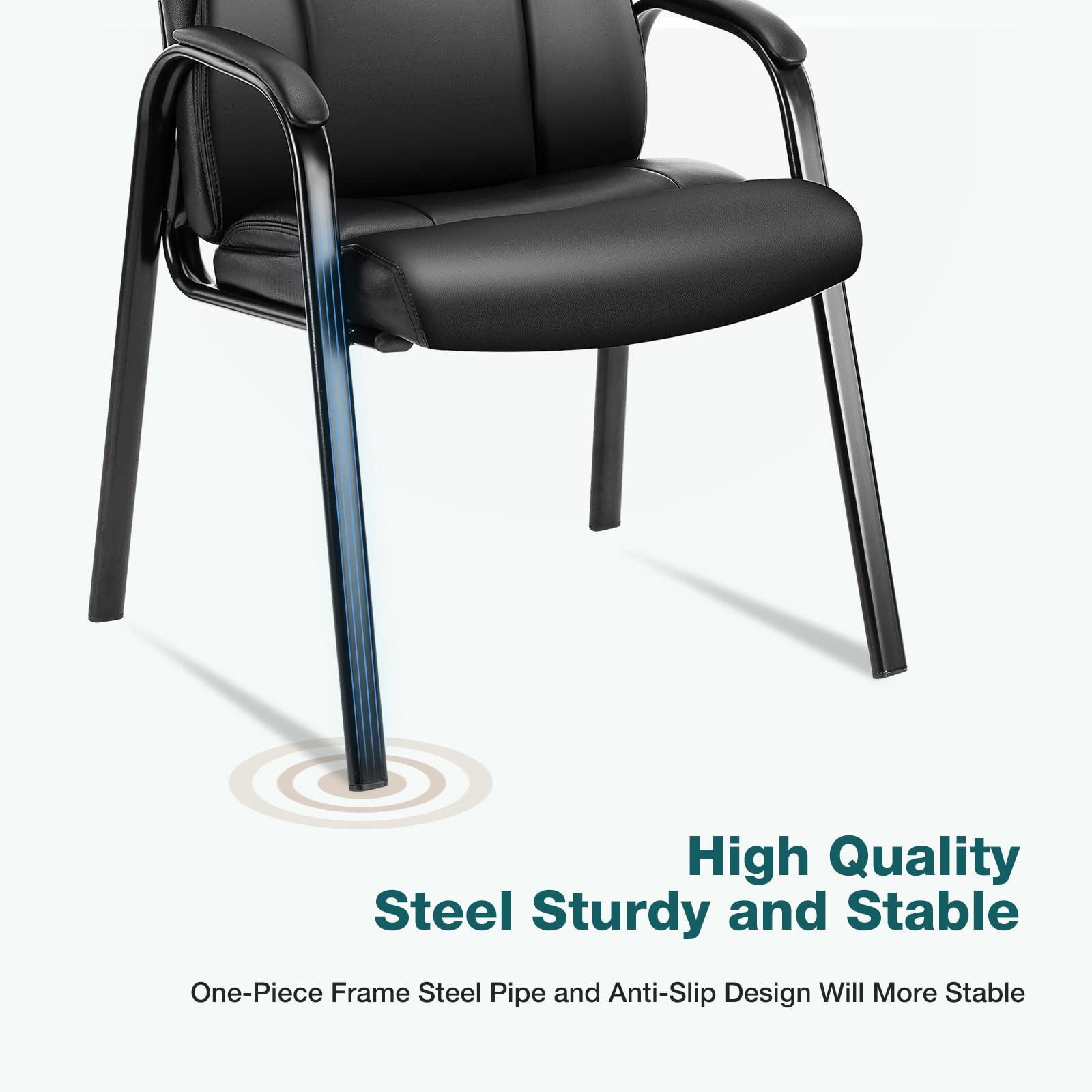 Waiting Room Chair Set of 6, Leather Office Desk Reception Guest Stationary Side Chairs with Padded Arms for Home Conference Lobby Area Meeting Church Medical Clinic Elderly Student