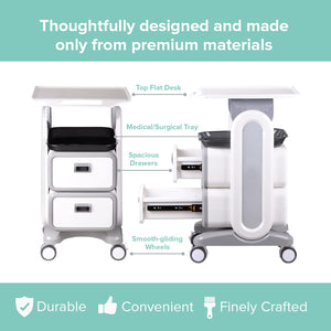 Professional Utility Cart with Wheels - Rolling Dental Office Cart with Drawers - Medical Trolley for Cavitation Machine, Esthetician Supplies, Lab Tools - Salon Trolley