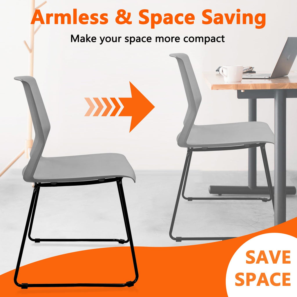 Set of 4, Gray, Stackable Guest Reception Chairs, Stacking Office Chair with Ergonomic Lumbar Support & Metal Legs, Plastic Desk Chairs for Conference School Church Waiting Meeting Break Room