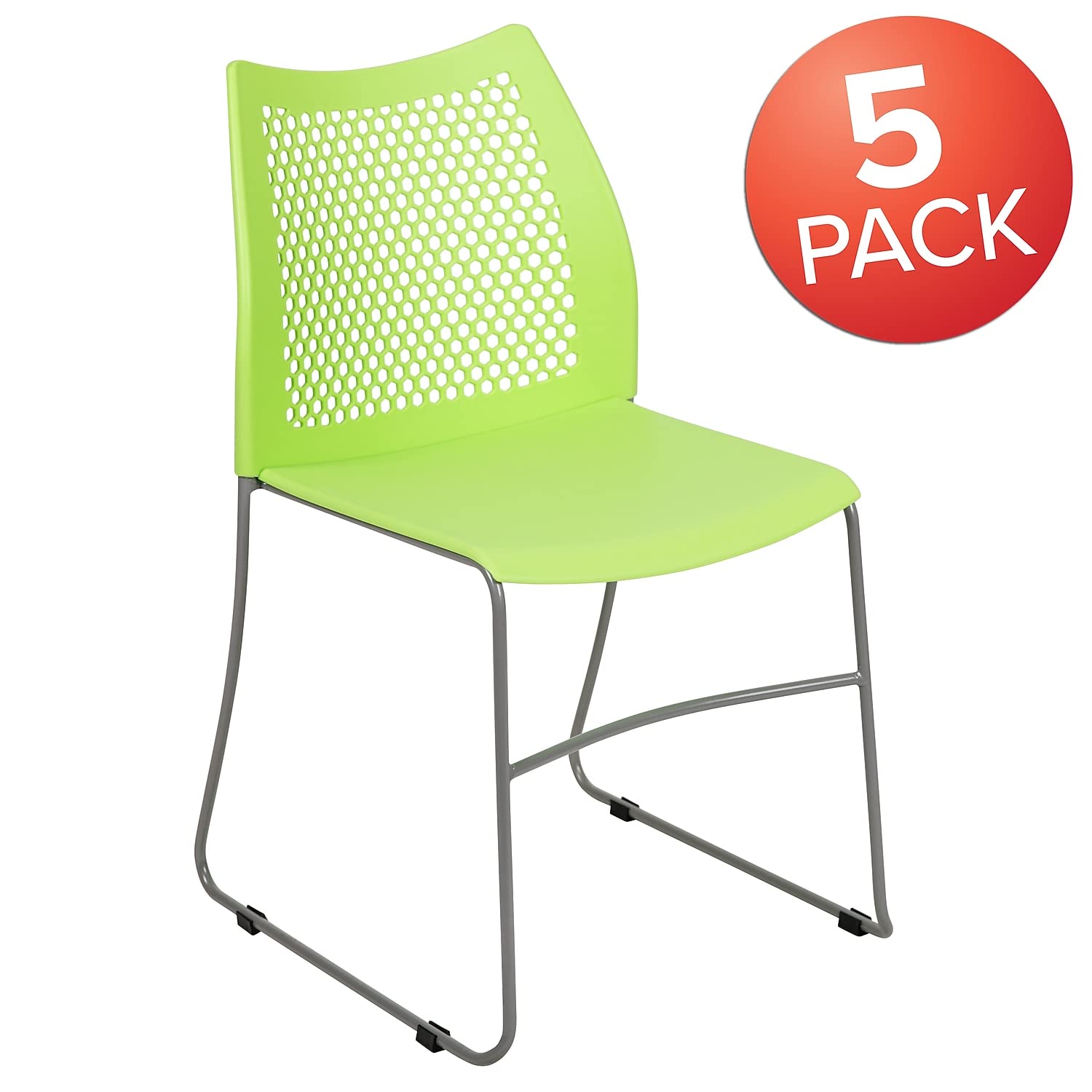 Set of 5 Green, Hercules Series Contoured Lobby Chairs with Air-Vent Honeycomb Backs, Ergonomic Stacking Chairs for Offices