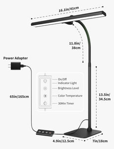 LED Desk Lamps for Home Office, Tall Desk Light with Base, Flexible Gosseneck Adjustable Height 5-Level Dimmable Brightness & Color, Architect Lamp for Working,Reading,Crafting,Study
