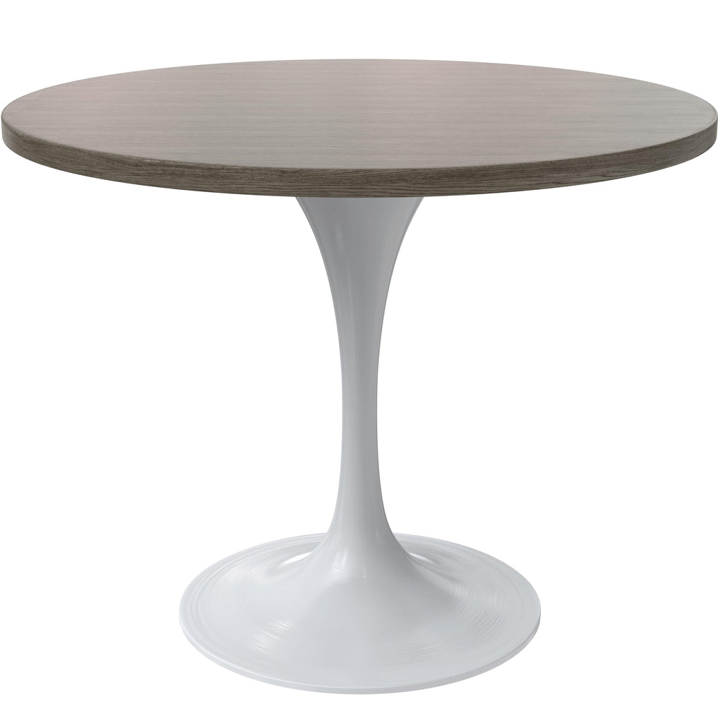 Mid-Century Modern 36 Inch Round Dining Table, MDF Wood Tabletop with White Steel Pedestal Base, Contemporary Kitchen & Dining Room Table, for Small Spaces (Dark Maple)