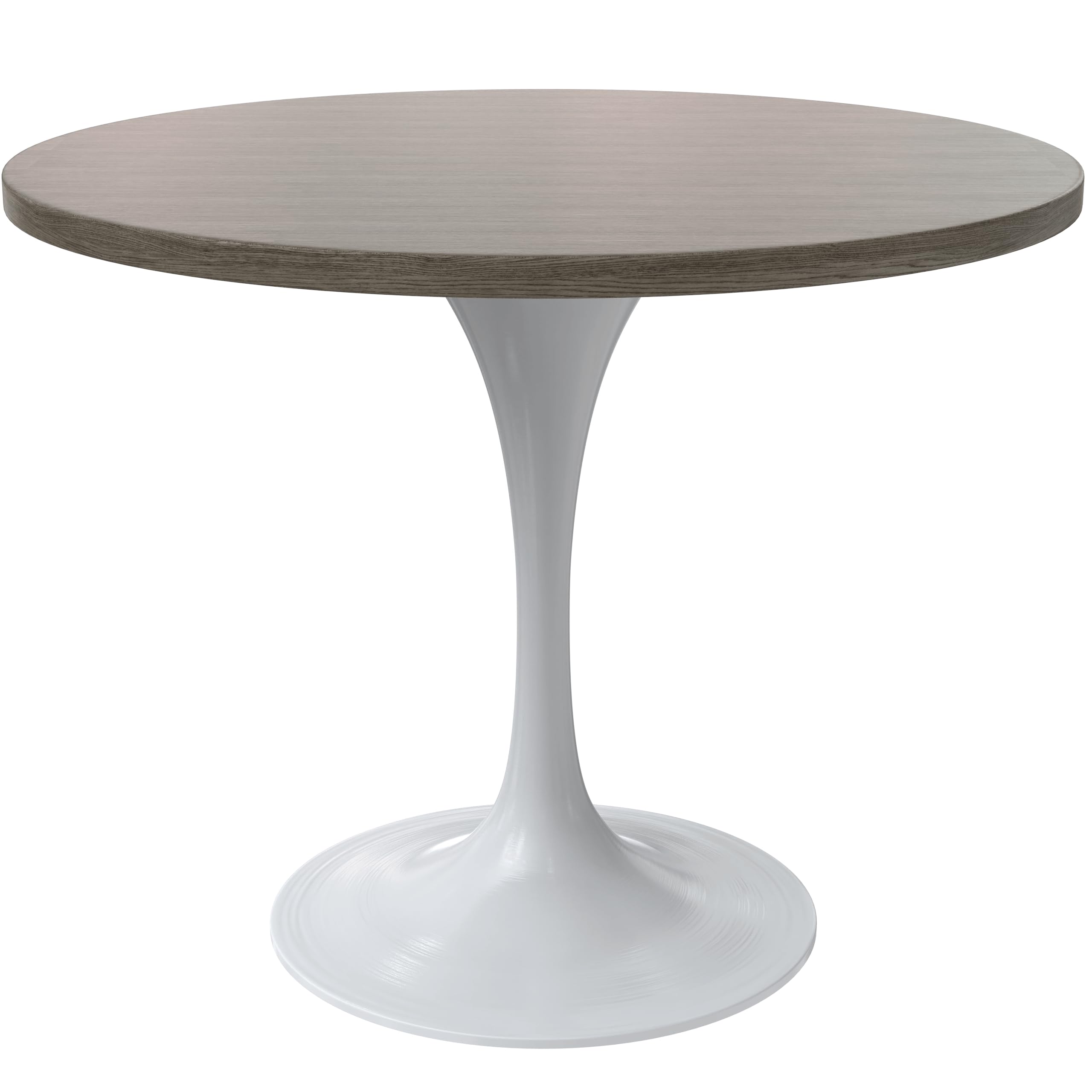Mid-Century Modern 36 Inch Round Dining Table, MDF Wood Tabletop with White Steel Pedestal Base, Contemporary Kitchen & Dining Room Table, for Small Spaces (Dark Maple)