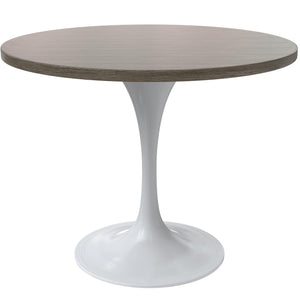 Mid-Century Modern 36 Inch Round Dining Table, MDF Wood Tabletop with White Steel Pedestal Base, Contemporary Kitchen & Dining Room Table, for Small Spaces (Dark Maple)