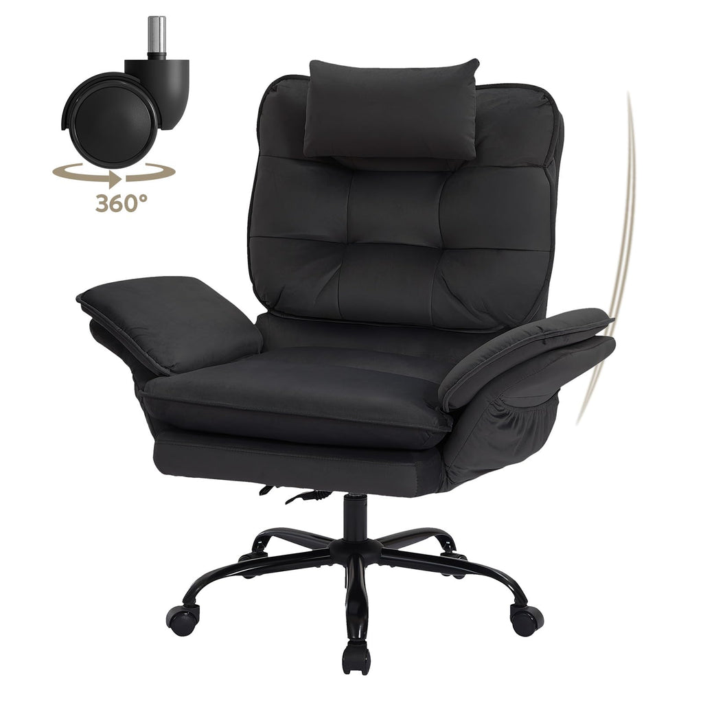 Criss Cross Chair with Flip-Up Armrests and Headrest, 135° Reclining Swivel Executive Chair with Side Pockets, Big and Tall Computer Desk Chair for Home Office Bedroom, Black Velvet