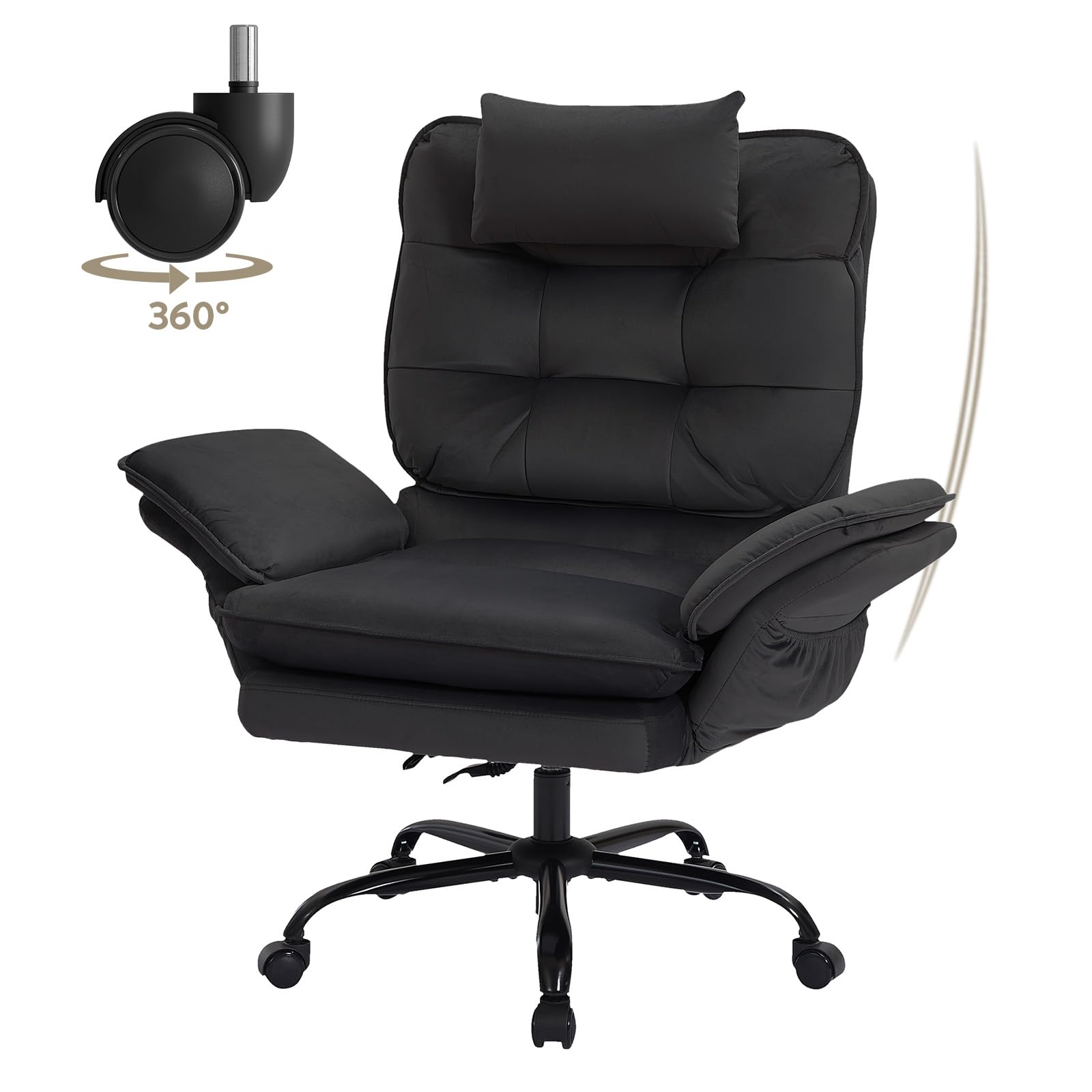 Criss Cross Chair with Flip-Up Armrests and Headrest, 135° Reclining Swivel Executive Chair with Side Pockets, Big and Tall Computer Desk Chair for Home Office Bedroom, Black Velvet