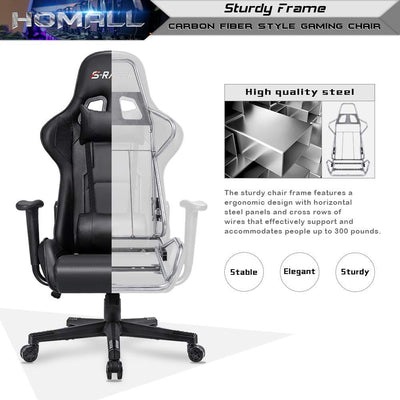 Gaming Chair, Office Chair High Back Computer Chair Leather Desk Chair Racing Executive Ergonomic Adjustable Swivel Task Chair with Headrest and Lumbar Support (Dark Black)