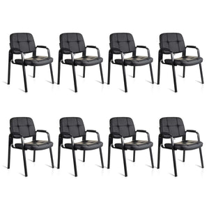 8 Pack, Waiting Room Guest Chair with Bonded Leather Padded Arm Rest for Office Reception and Conference Desk Black