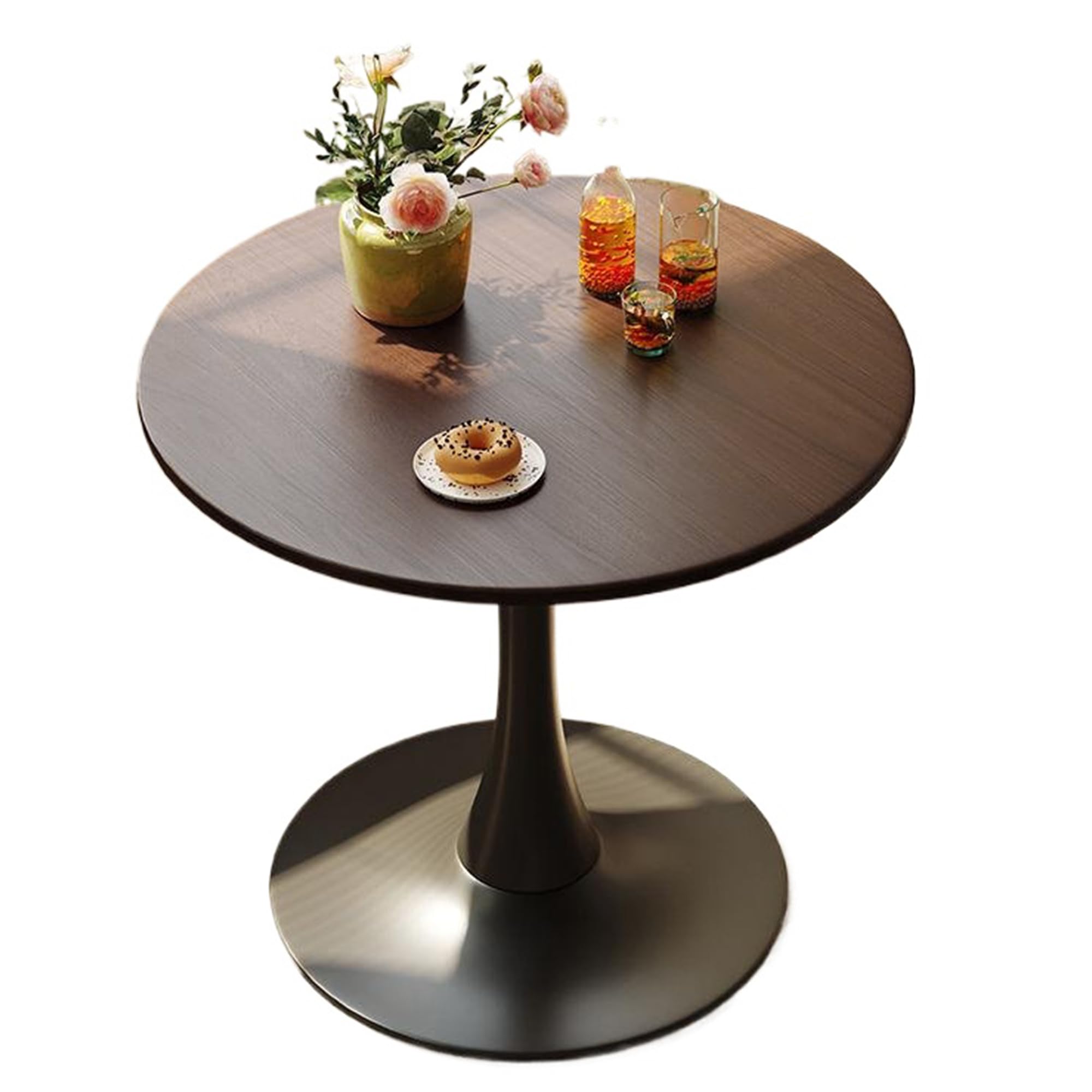 24" Tulip Table for 1-2 Persons Modern Round Dining Room Table, Mid-Century Modern Walnut Small Kitchen Table with MDF Wooden Top, Leisure Coffee Table for Living Room, Dining Room, Office