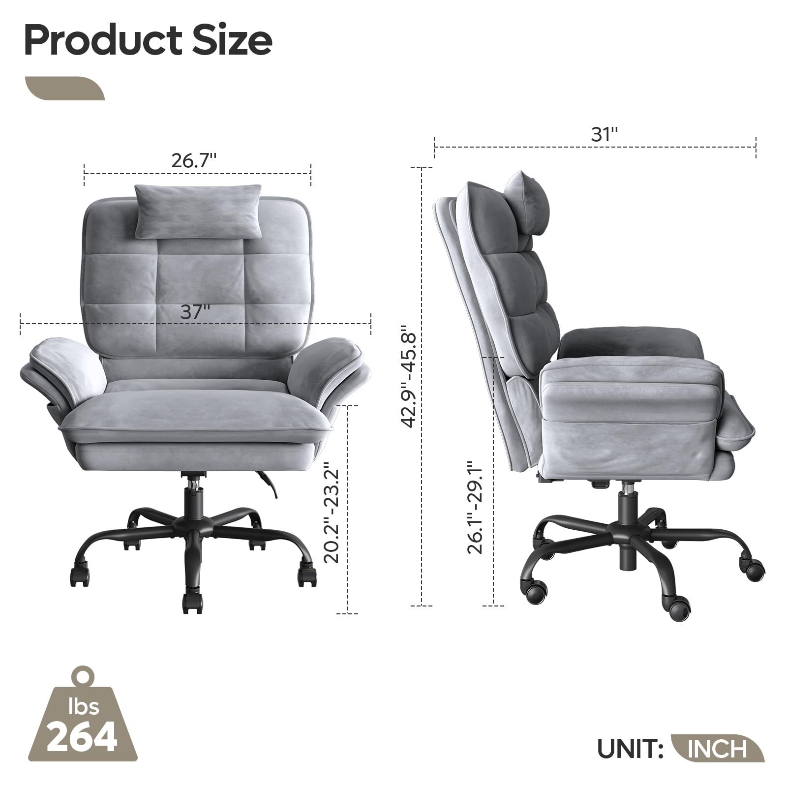 Criss Cross Chair with Flip-Up Armrests and Headrest, 135° Reclining Swivel Executive Chair with Side Pockets, Big and Tall Computer Desk Chair for Home Office Bedroom, Grey Velvet